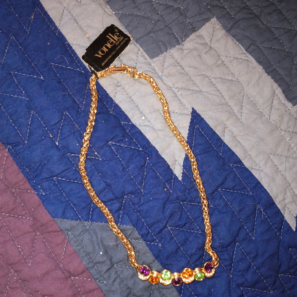 Vintage Jewelry Signed Swarovski Gorgeous Gold Tone necklace NWT